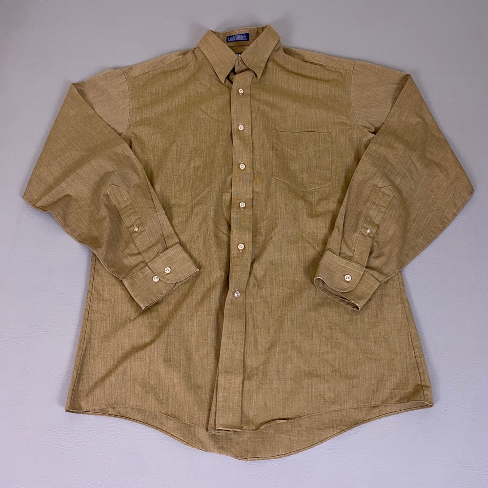 Stafford Broadcloth Button Up Dress Shirt Men's 16 34/35 Tan Wrinkle Free Brown